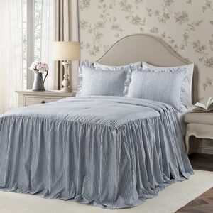 Reyna 3 Piece Bedspread Set, Queen Bedspread 2 Standard Shams, Navy stripe